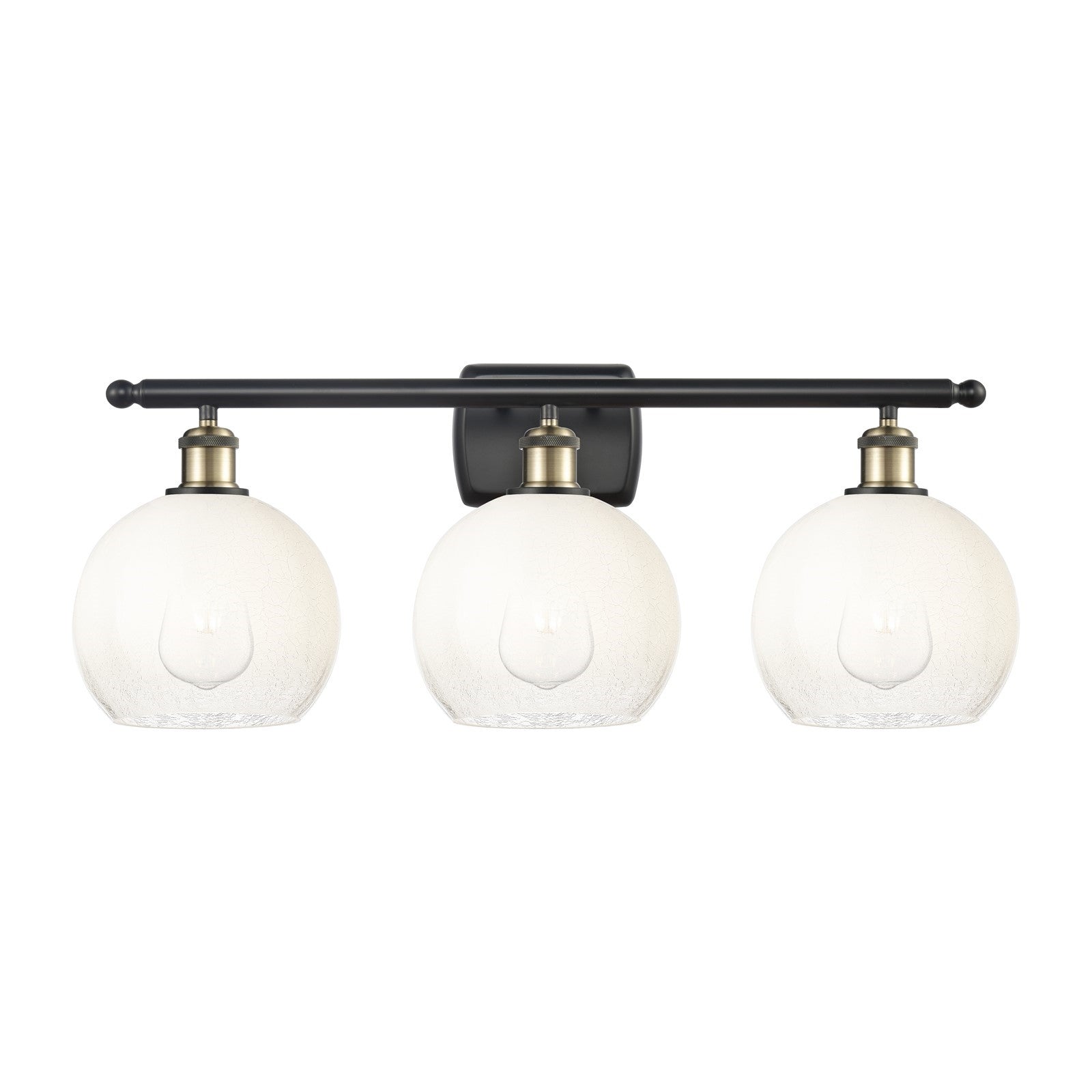 Innovations Brookhaven Globe 28in 3-Light Bath Vanity Light | Industrial Black Antique Brass and Opal Glass | Bathroom Vanity | Model 516-3W-BAB-G483-8OP