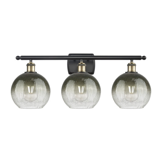 Innovations Brookhaven Globe 28in 3-Light Bath Vanity Light | Industrial Black Antique Brass and Slate Glass | Bathroom Vanity | Model 516-3W-BAB-G483-8SL