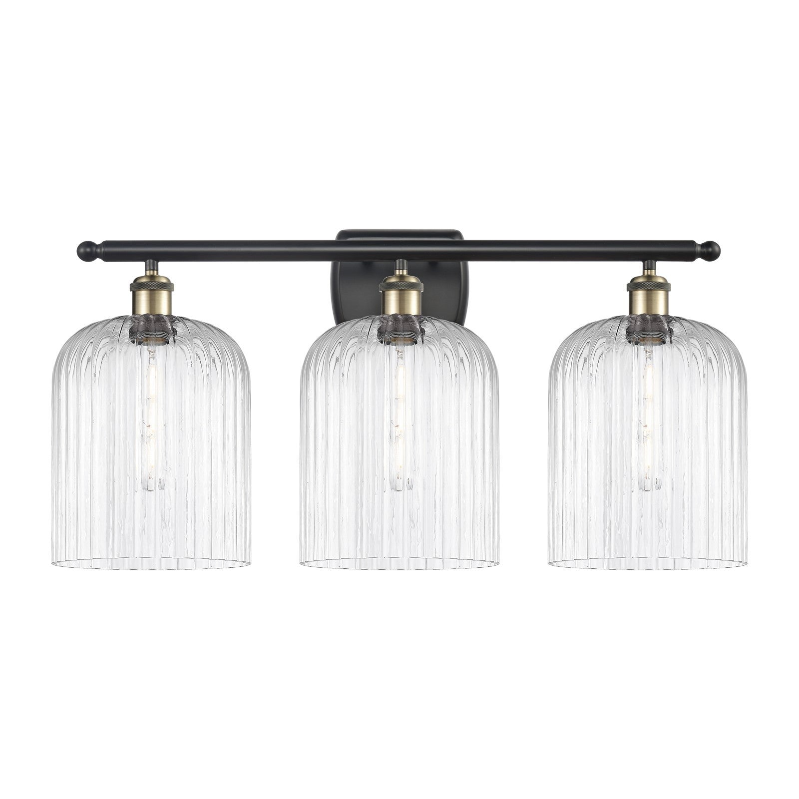 Innovations Bridal Veil 25in 3-Light Bath Vanity Light | Art Nouveau Black Antique Brass and Clear Ribbed Glass | Bathroom | Model 516-3W-BAB-G559-8CL