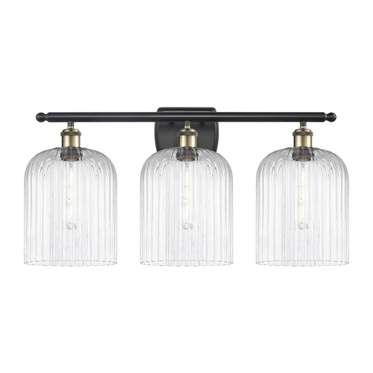 Innovations Bridal Veil 25in 3-Light Bath Vanity Light | Art Nouveau Black Antique Brass and Clear Ribbed Glass | Bathroom | Model 516-3W-BAB-G559-8CL