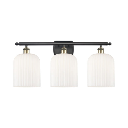 Innovations Bridal Veil 25in 3-Light Bath Vanity Light | Art Nouveau Black Antique Brass and Gloss White Ribbed Glass | Model 516-3W-BAB-G559-8GWH