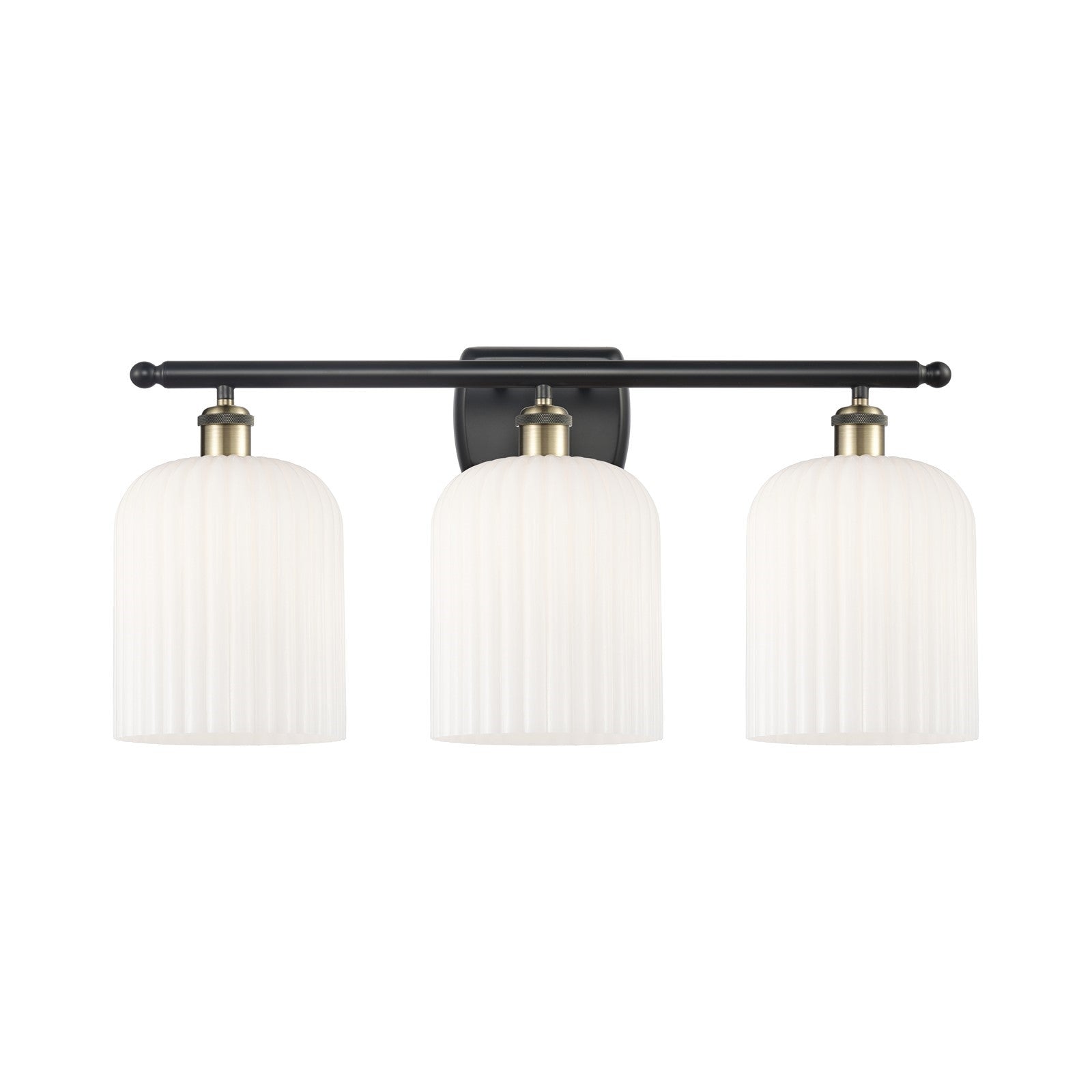 Innovations Bridal Veil 25in 3-Light Bath Vanity Light | Art Nouveau Black Antique Brass and Gloss White Ribbed Glass | Model 516-3W-BAB-G559-8GWH