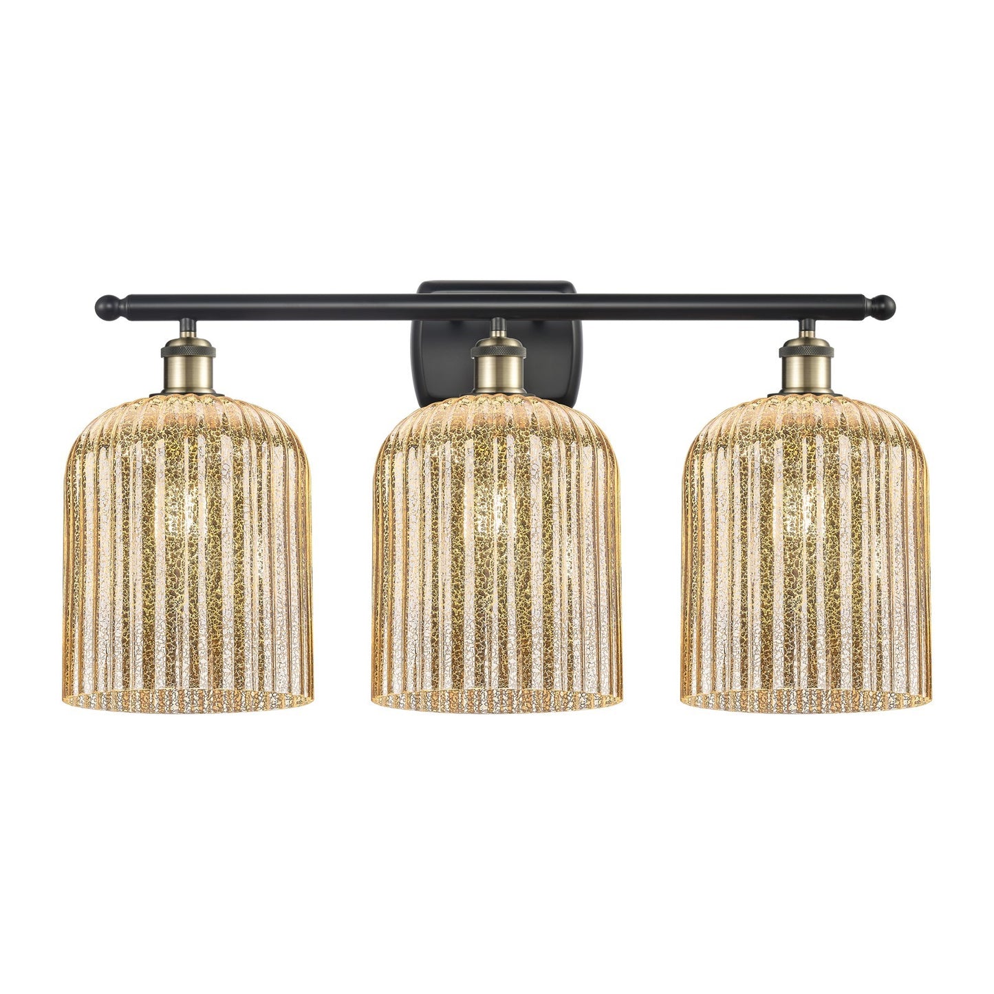 Innovations Bridal Veil 25in 3-Light Bath Vanity Light | Art Nouveau Industrial Black Antique Brass and Mercury Ribbed Glass | Model 516-3W-BAB-G559-8ME