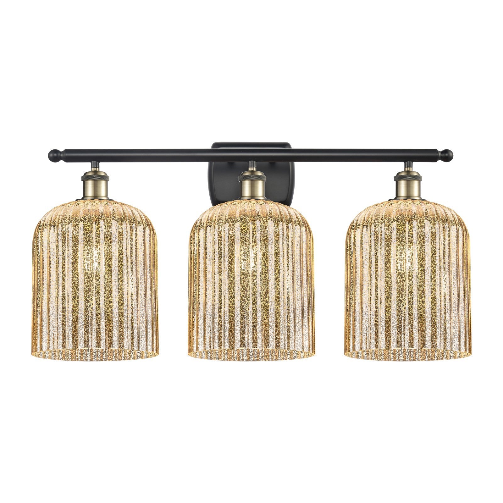 Innovations Bridal Veil 25in 3-Light Bath Vanity Light | Art Nouveau Industrial Black Antique Brass and Mercury Ribbed Glass | Model 516-3W-BAB-G559-8ME