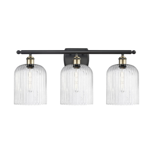 Innovations Bridal Veil 25in 3-Light Bath Vanity Light | Industrial Black Antique Brass Steel and Seedy Ribbed Glass | Model 516-3W-BAB-G559-8SDY