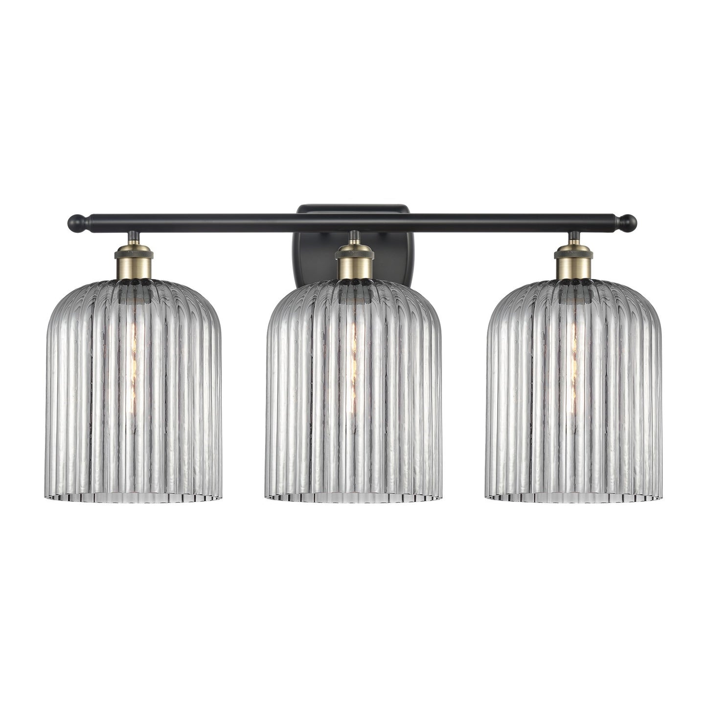 Innovations Bridal Veil 25in 3-Light Bath Vanity Light | Art Nouveau Industrial Black Antique Brass and Light Smoke Ribbed | Model 516-3W-BAB-G559-8SM