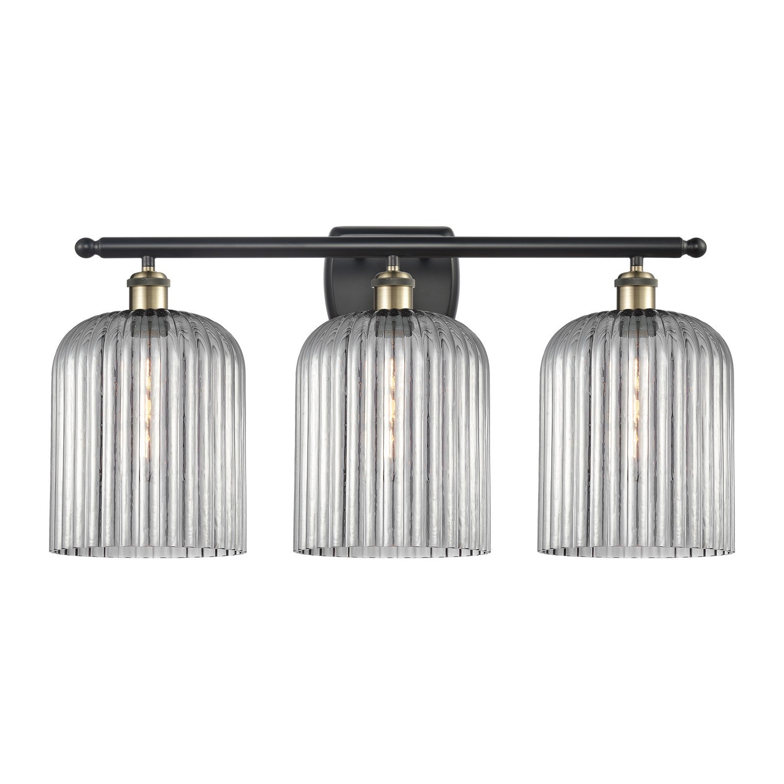 Innovations Bridal Veil 25in 3-Light Bath Vanity Light | Art Nouveau Industrial Black Antique Brass and Light Smoke Ribbed | Model 516-3W-BAB-G559-8SM