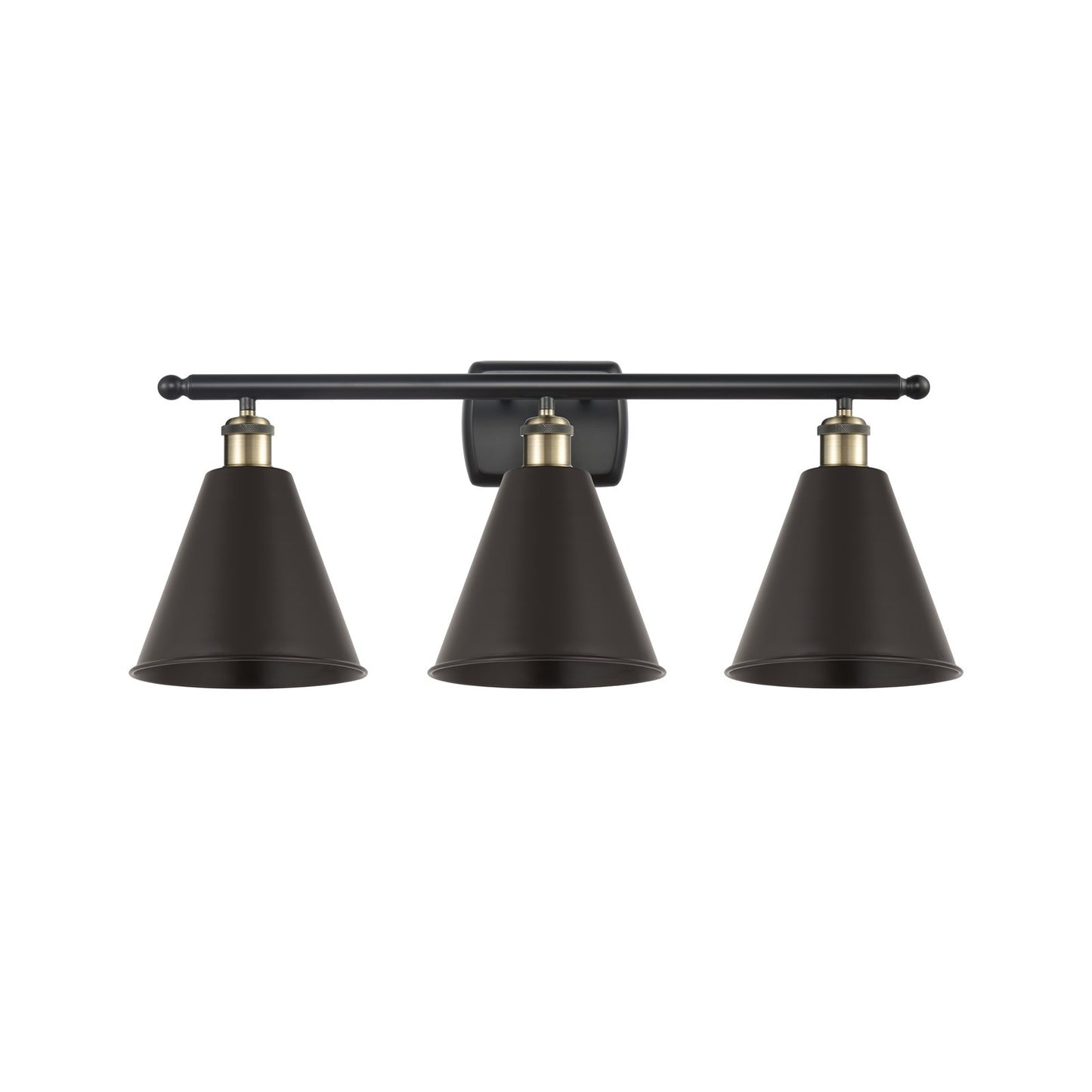 Innovations Berkshire 28in 3-Light Bath Vanity Light | Industrial Black Antique Brass and Matte Black Metal | Bathroom | Model 516-3W-BAB-MBC-8-BK-LED