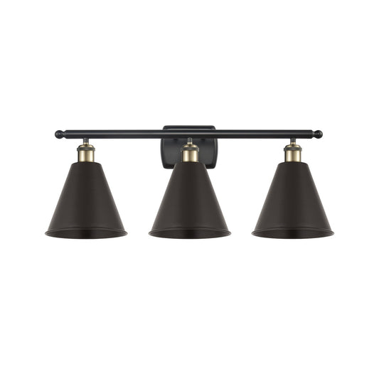Innovations Berkshire 28in 3-Light Bath Vanity Light | Industrial Black Antique Brass and Matte Black Metal | Bathroom | Model 516-3W-BAB-MBC-8-BK-LED