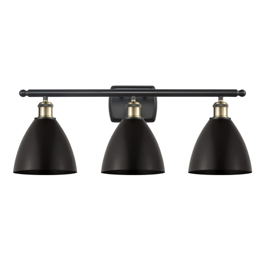 Innovations Bristol 28in 3-Light Bath Vanity Light | Industrial Black Antique Brass and Matte Black Metal Shade | Bathroom | Model 516-3W-BAB-MBD-75-BK