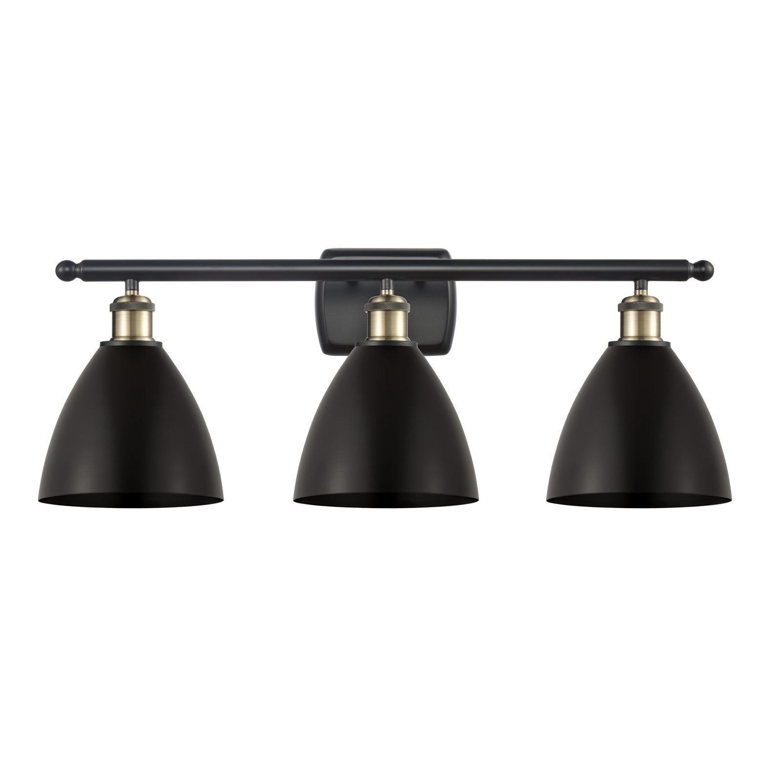 Innovations Bristol 28in 3-Light Bath Vanity Light | Industrial Black Antique Brass and Matte Black Metal Shade | Model 516-3W-BAB-MBD-75-BK-LED