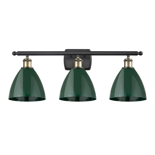 Innovations Plymouth 28in 3-Light Bath Vanity Light | Industrial Black Antique Brass and Matte Green Metal | Kitchen & | Model 516-3W-BAB-MBD-75-GR-LED