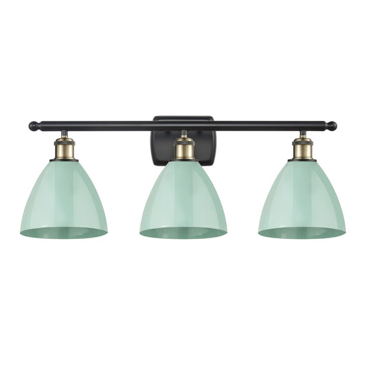 Innovations Plymouth 28in 3-Light Bath Vanity Light | Industrial Black Antique Brass and Matte Seafoam Metal Shade | Bathroom | Model 516-3W-BAB-MBD-75-SF