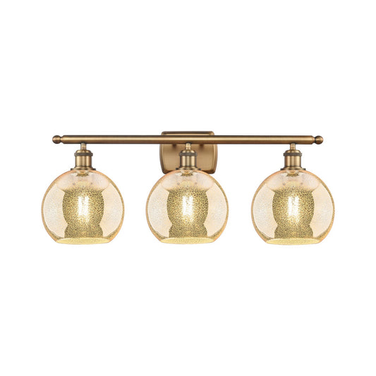 Innovations Athens 28in 3-Light Bath Vanity Light | Industrial Brushed Brass Steel and Mercury Glass | Bathroom Vanity | 28 x 11 | Model 516-3W-BB-G128-8