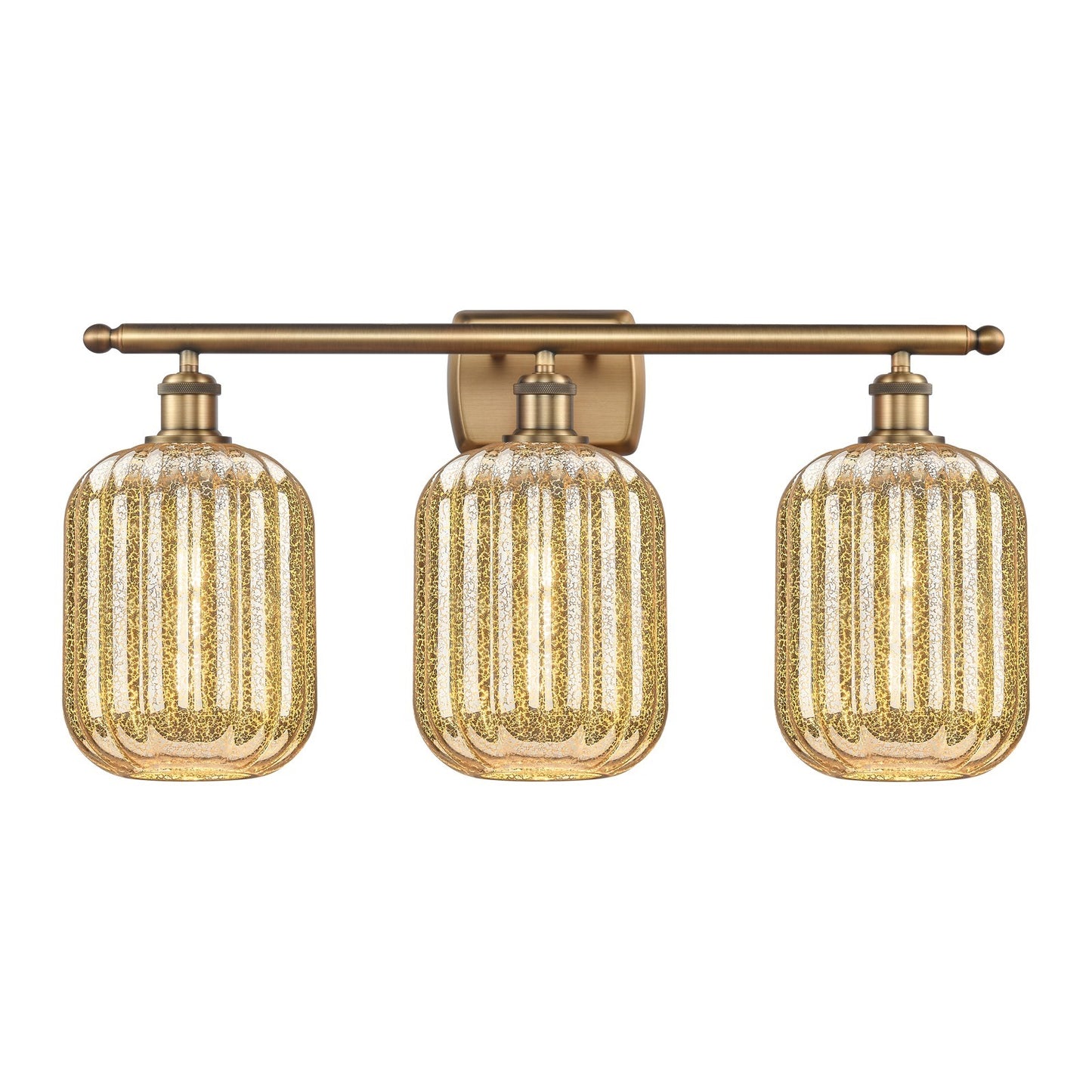 Innovations Preston Cylinder 27in 3-Light Bath Vanity Light | Industrial Brushed Brass and Mercury Glass | Bathroom Vanity | Model 516-3W-BB-G460-7ME
