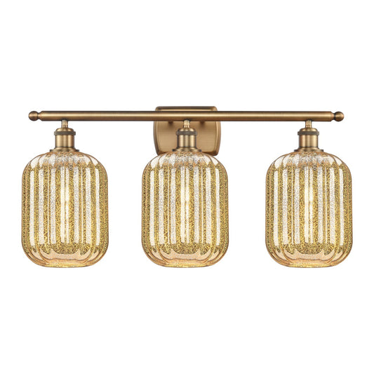 Innovations Preston Cylinder 27in 3-Light Bath Vanity Light | Industrial Brushed Brass and Mercury Glass | Bathroom Vanity | Model 516-3W-BB-G460-7ME