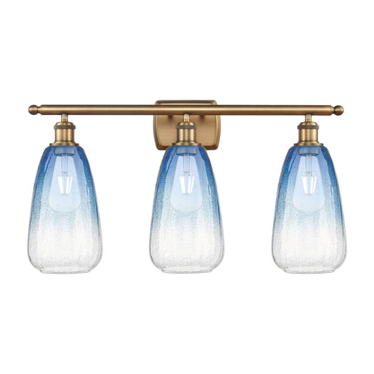 Innovations Brookhaven Almond 26in 3-Light Bath Vanity Light | Industrial Brushed Brass and Sapphire Blue Glass | Bathroom | Model 516-3W-BB-G480-6SB