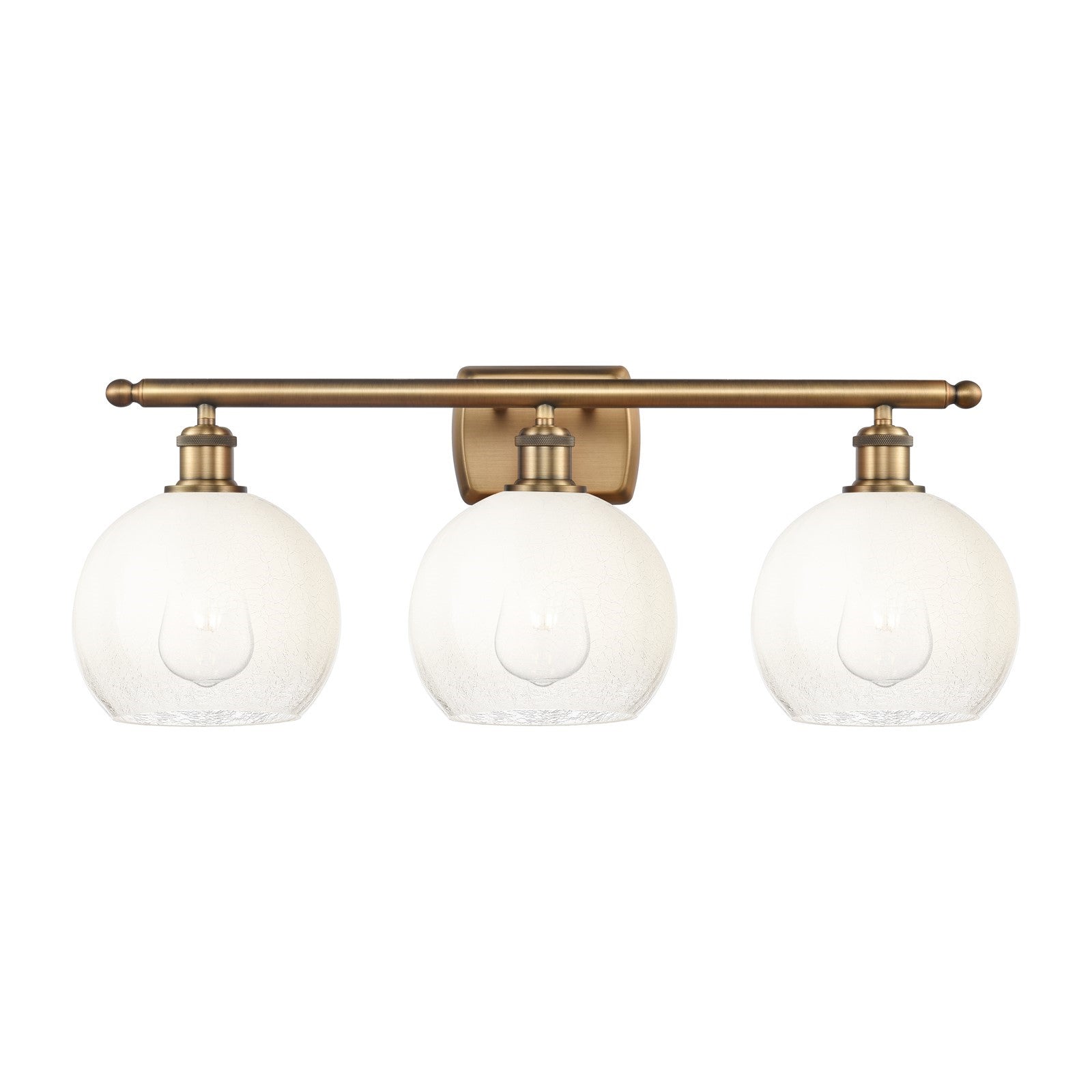 Innovations Brookhaven Globe 28in 3-Light Bath Vanity Light | Industrial Brushed Brass Steel and Opal Glass | Bathroom Vanity & | Model 516-3W-BB-G483-8OP