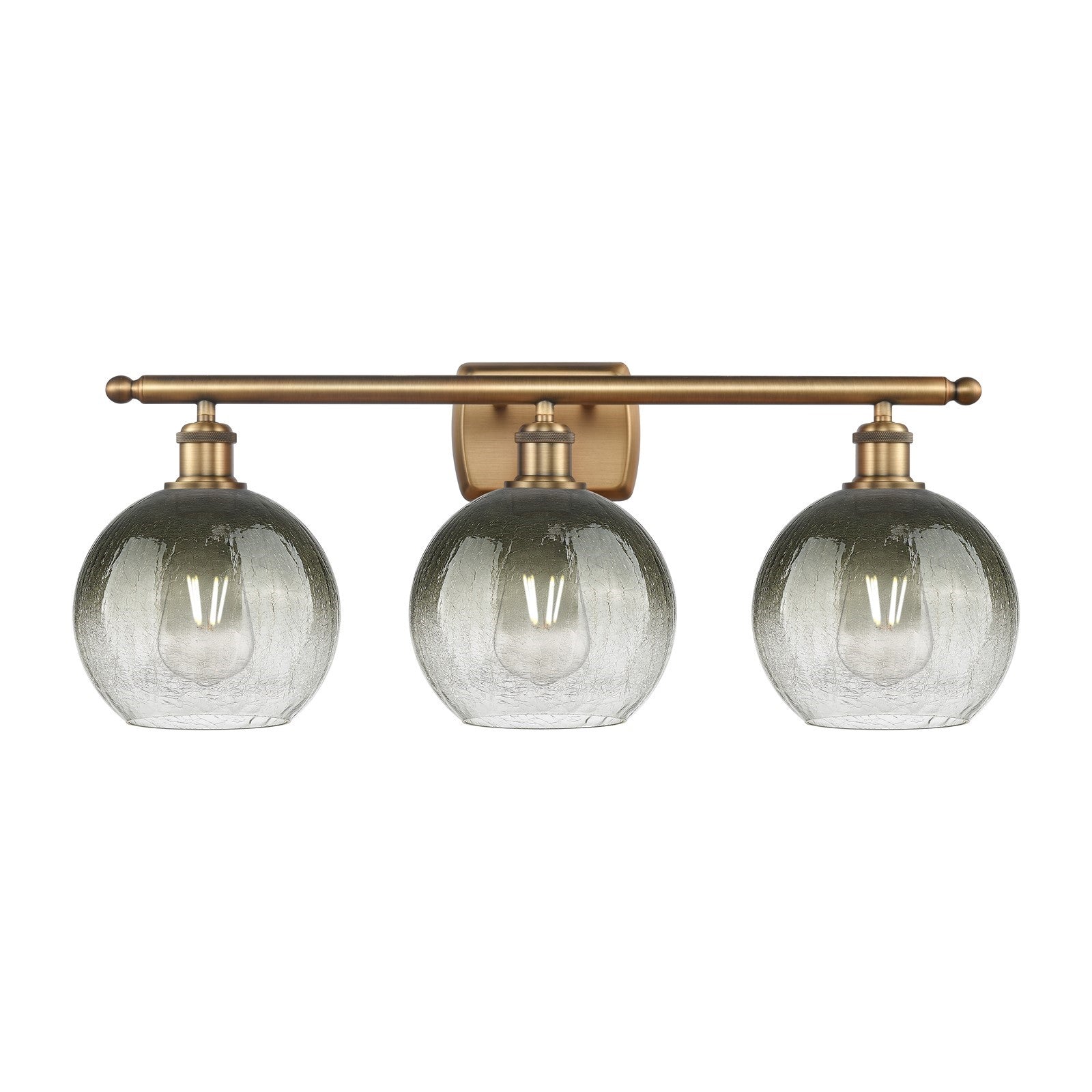 Innovations Brookhaven Globe 28in 3-Light Bath Vanity Light | Industrial Brushed Brass Steel and Slate Glass Shade | Bathroom | Model 516-3W-BB-G483-8SL