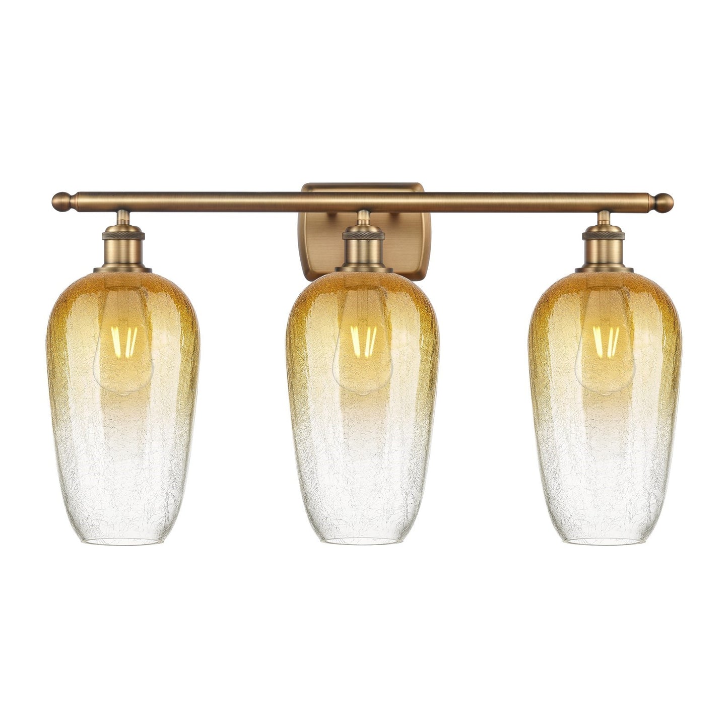 Innovations Brookhaven Flute 27in 3-Light Bath Vanity Light | Industrial Brushed Brass and Amber Glass | Bathroom Vanity | 27 x | Model 516-3W-BB-G484-7AM