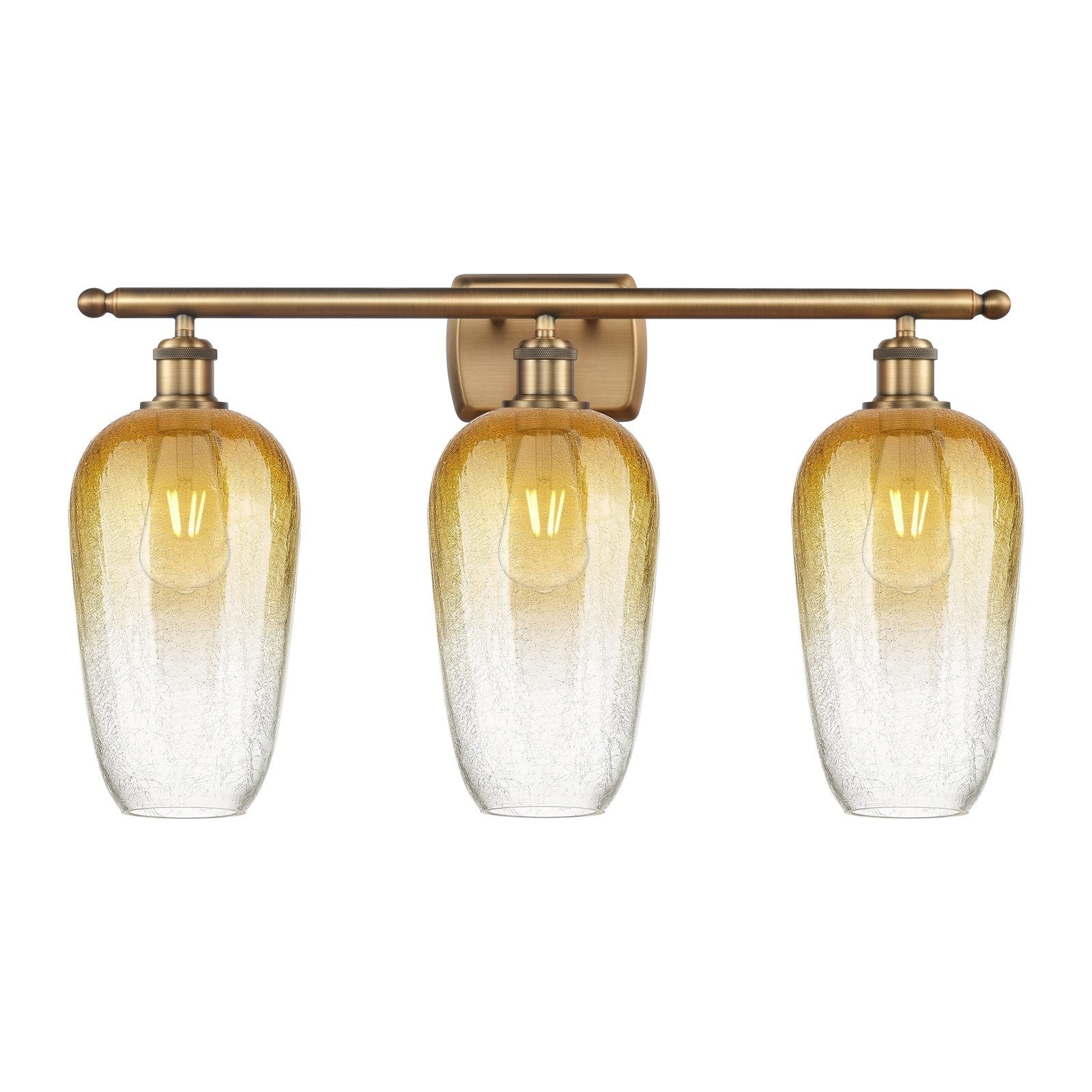 Innovations Brookhaven Flute 27in 3-Light Bath Vanity Light | Industrial Brushed Brass and Amber Glass | Bathroom Vanity | 27 x | Model 516-3W-BB-G484-7AM