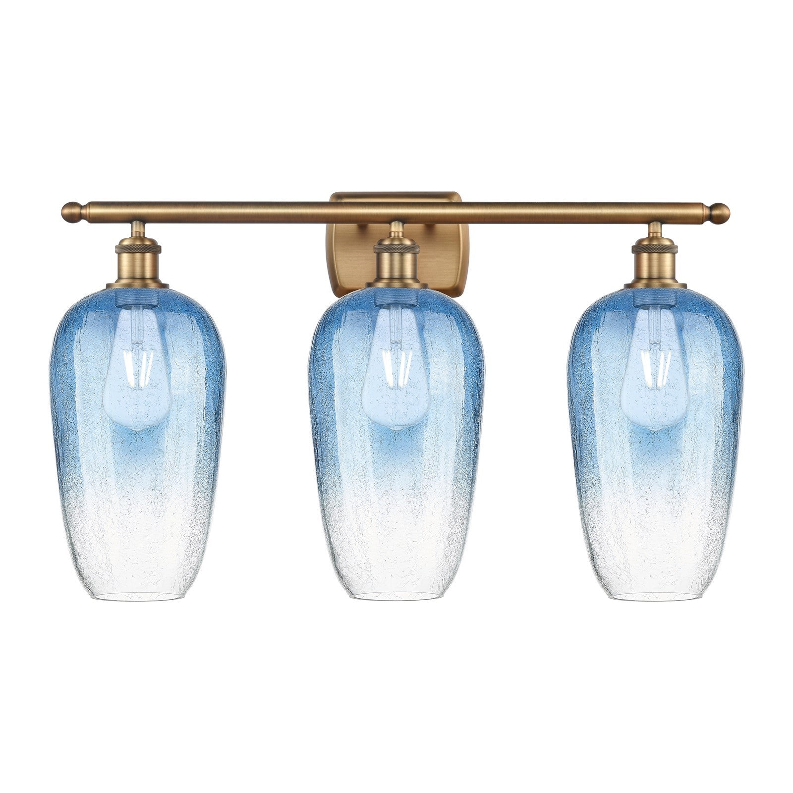 Innovations Brookhaven Flute 27in 3-Light Bath Vanity | Industrial Brushed Brass Steel and Sapphire Blue Glass | Bathroom | Model 516-3W-BB-G484-7SB