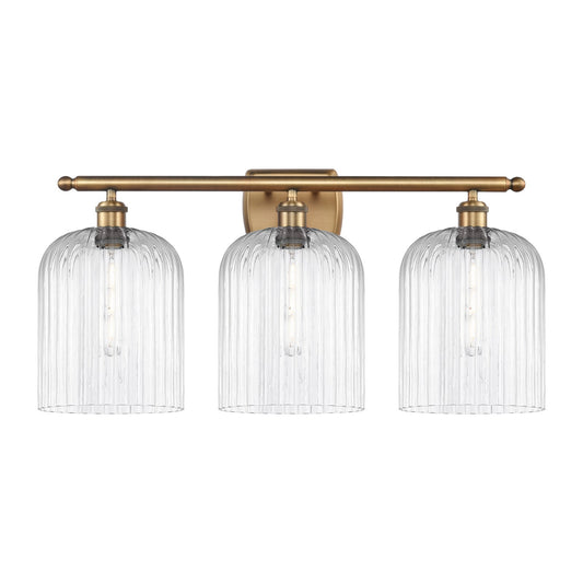 Innovations Bridal Veil 25in 3-Light Bath Vanity | Art Nouveau Brushed Brass and Clear Ribbed Glass | Bathroom & Powder Room | Model 516-3W-BB-G559-8CL