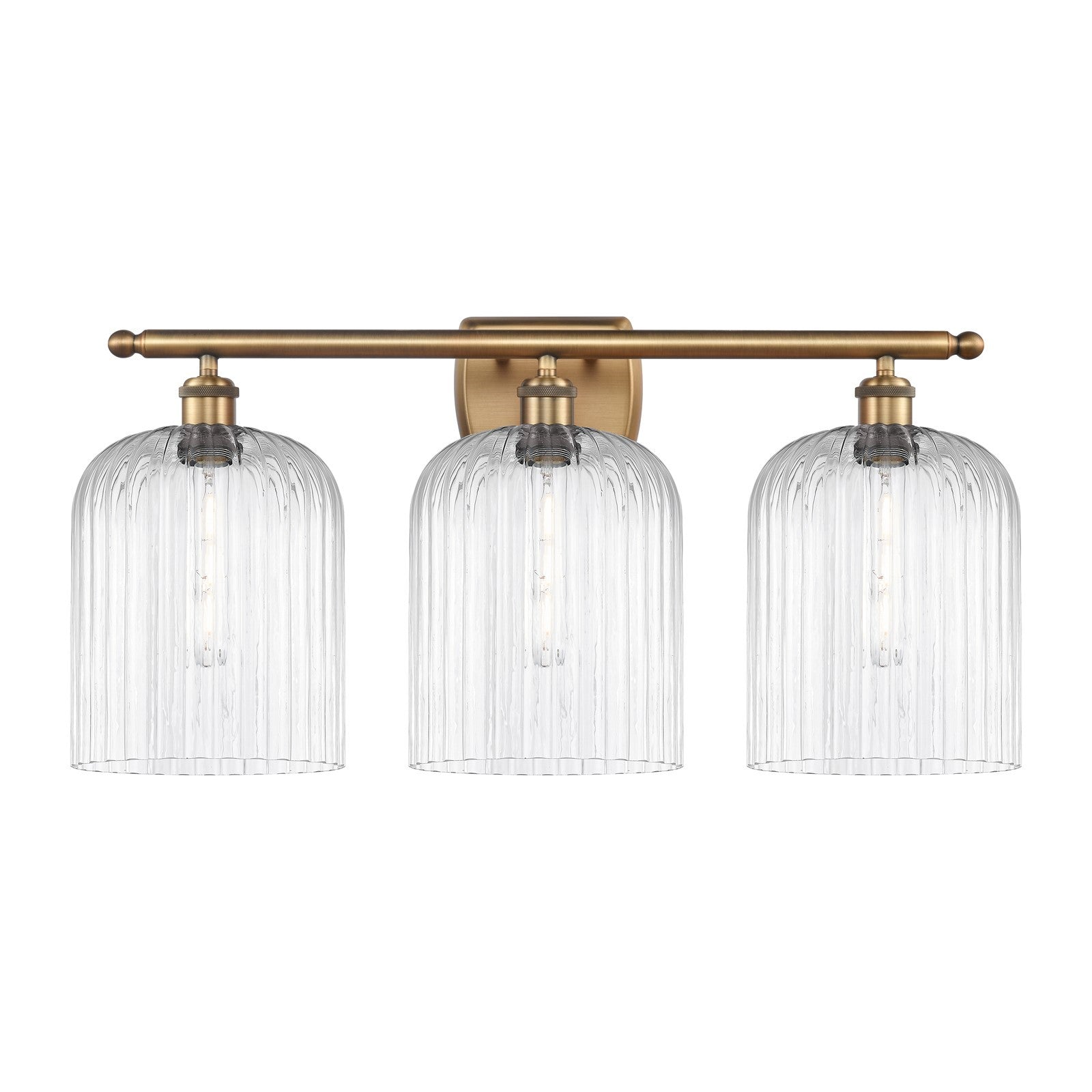 Innovations Bridal Veil 25in 3-Light Bath Vanity | Art Nouveau Brushed Brass and Clear Ribbed Glass | Bathroom & Powder Room | Model 516-3W-BB-G559-8CL