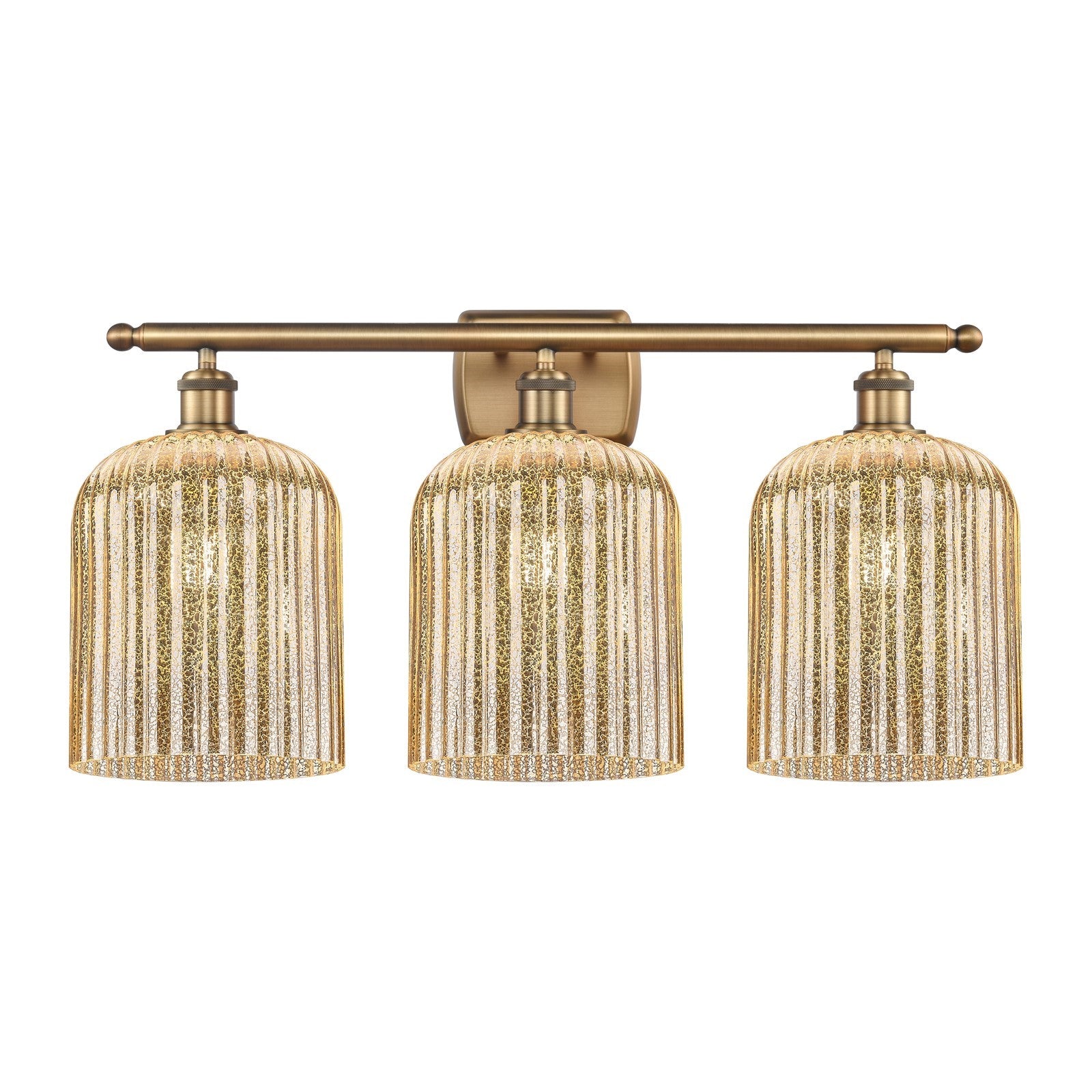 Innovations Bridal Veil 25in 3-Light Bath Vanity | Art Nouveau Brushed Brass and Mercury Ribbed Glass | Bathroom & Powder Room | Model 516-3W-BB-G559-8ME