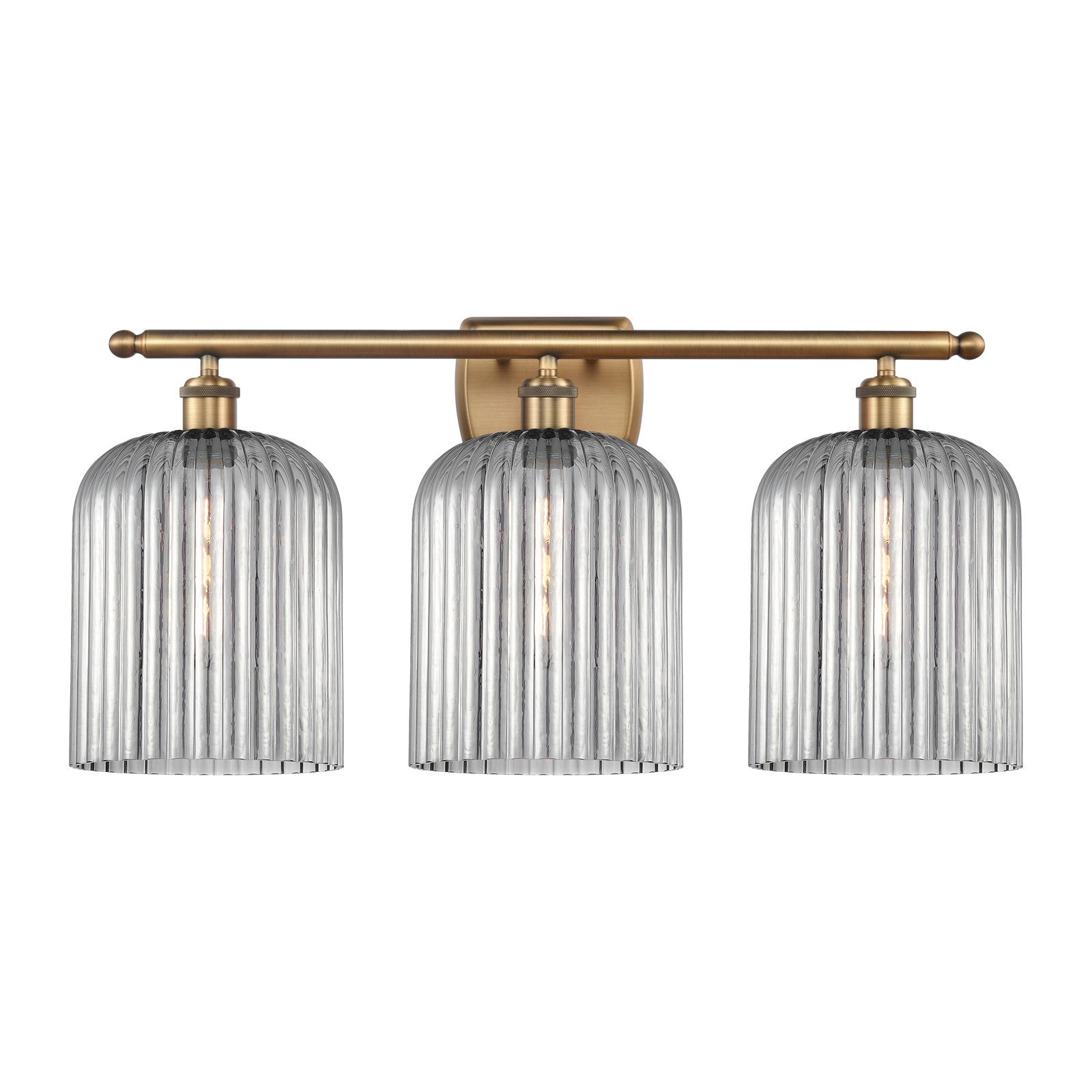 Innovations Bridal Veil 25in 3-Light Bath Vanity | Art Nouveau Brushed Brass and Light Smoke Ribbed Glass | Bathroom & Powder | Model 516-3W-BB-G559-8SM