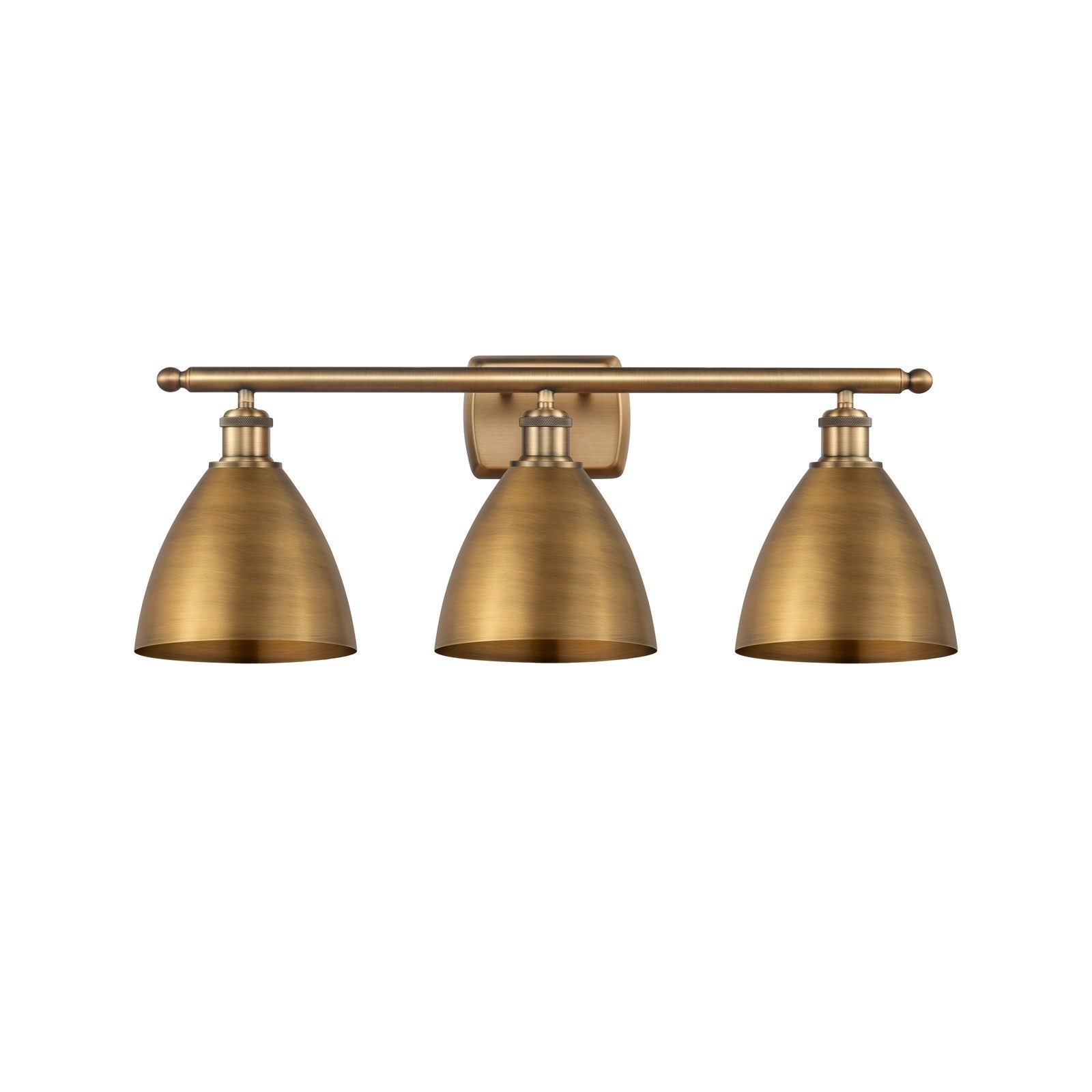 Innovations Bristol 28in 3-Light Bath Vanity | Industrial Farmhouse Brushed Brass Steel and Brushed Brass Metal Shade | Model 516-3W-BB-MBD-75-BB