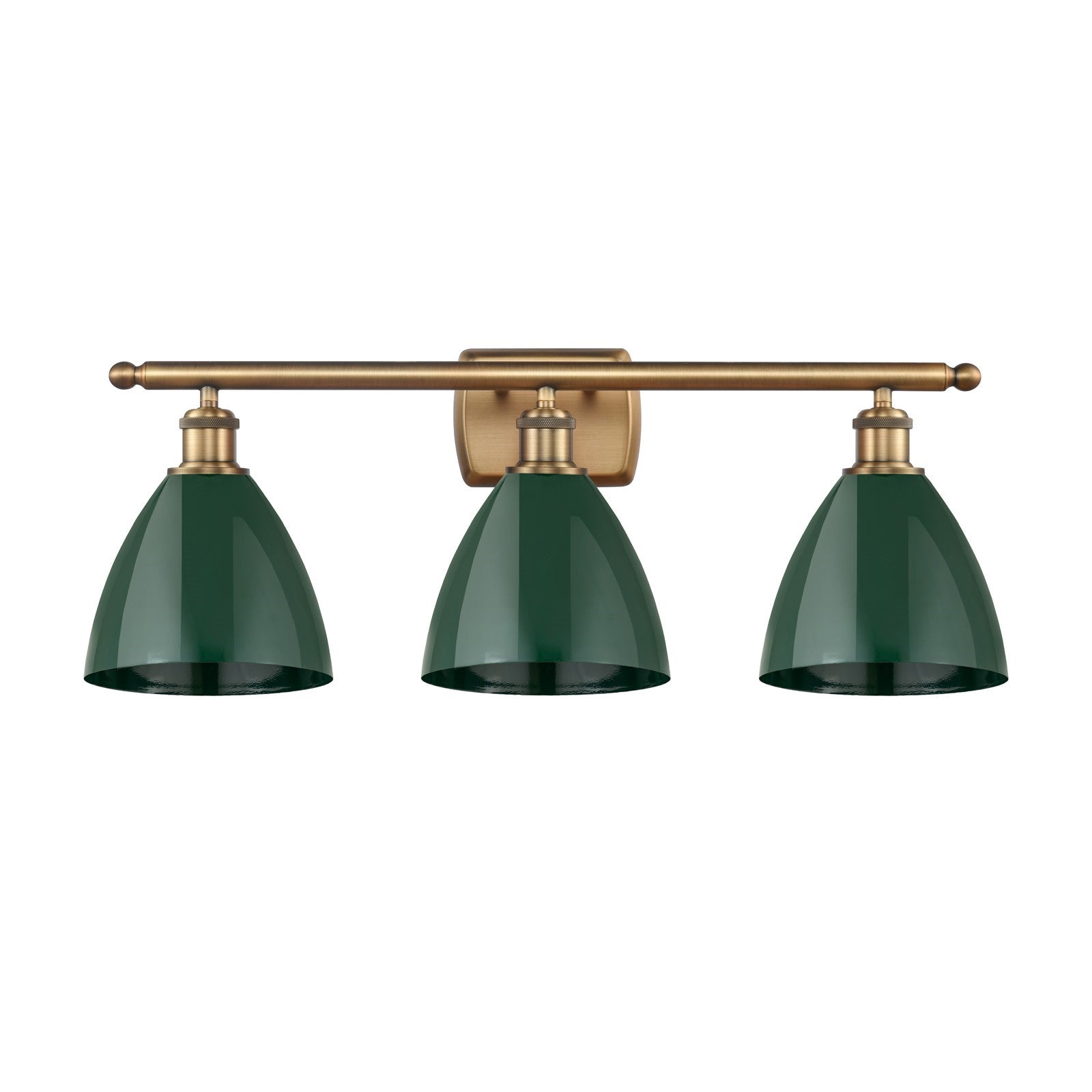 Innovations Plymouth 28in 3-Light Bath Vanity | Industrial Farmhouse Brushed Brass and Matte Green Metal | Bathroom Vanity | Model 516-3W-BB-MBD-75-GR