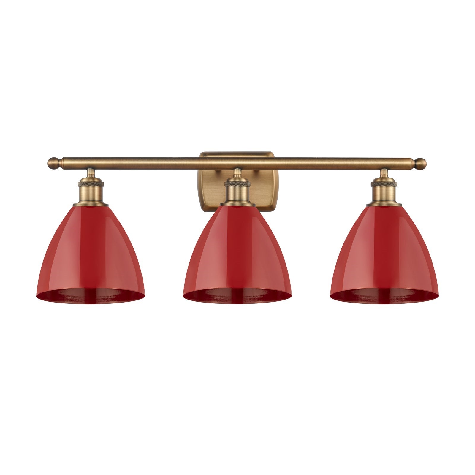 Innovations Plymouth 28in 3-Light Bath Vanity | Industrial Farmhouse Brushed Brass and Matte Red Metal | Bathroom Vanity & | Model 516-3W-BB-MBD-75-RD