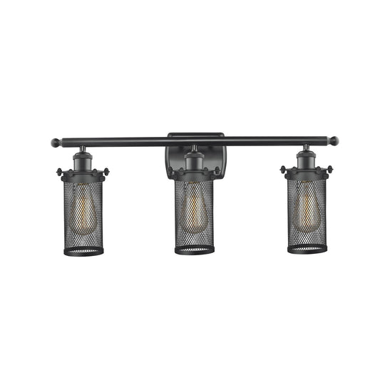 Innovations Bleecker 24in 3-Light Bath Vanity Light | Industrial Matte Black Steel and Cast Brass with Matte Black Metal Shade | Model 516-3W-BK-CE219