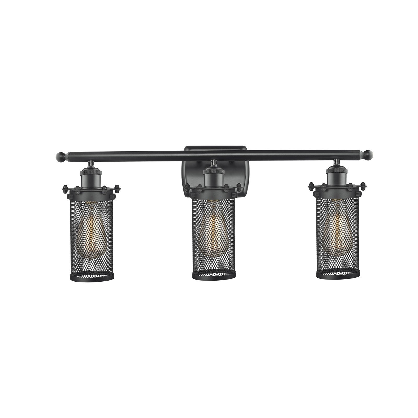 Innovations Bleecker 24in 3-Light Bath Vanity | Industrial Matte Black Steel and Cast Brass with Matte Black Metal Shade | Model 516-3W-BK-CE219-LED