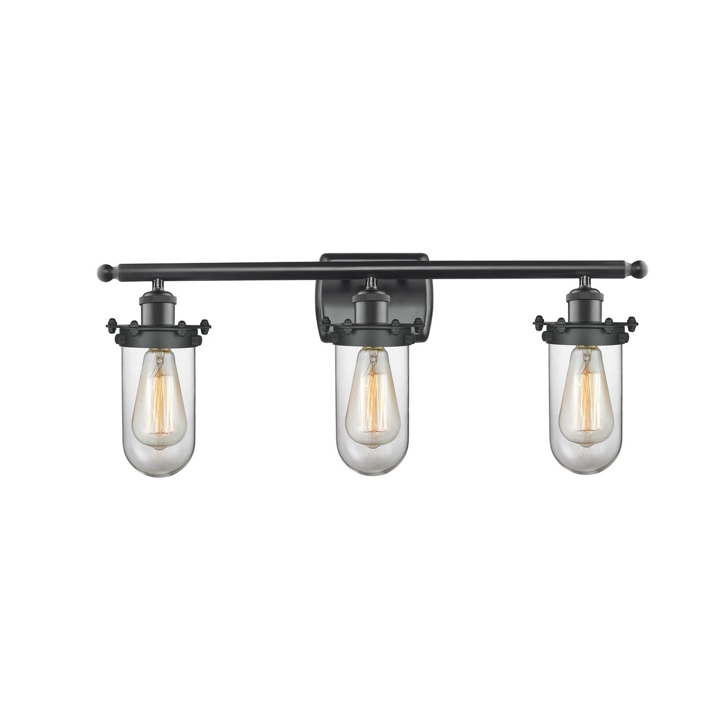 Innovations Kingsbury 24in 3-Light Bath Vanity Light | Industrial Matte Black Steel and Clear Glass | Bathroom Vanity | Model 516-3W-BK-CE231-CL-LED