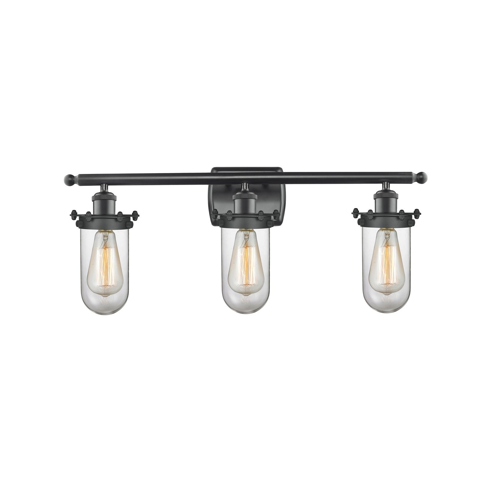 Innovations Kingsbury 24in 3-Light Bath Vanity Light | Industrial Matte Black Steel and Clear Glass | Bathroom Vanity | Model 516-3W-BK-CE231-CL-LED