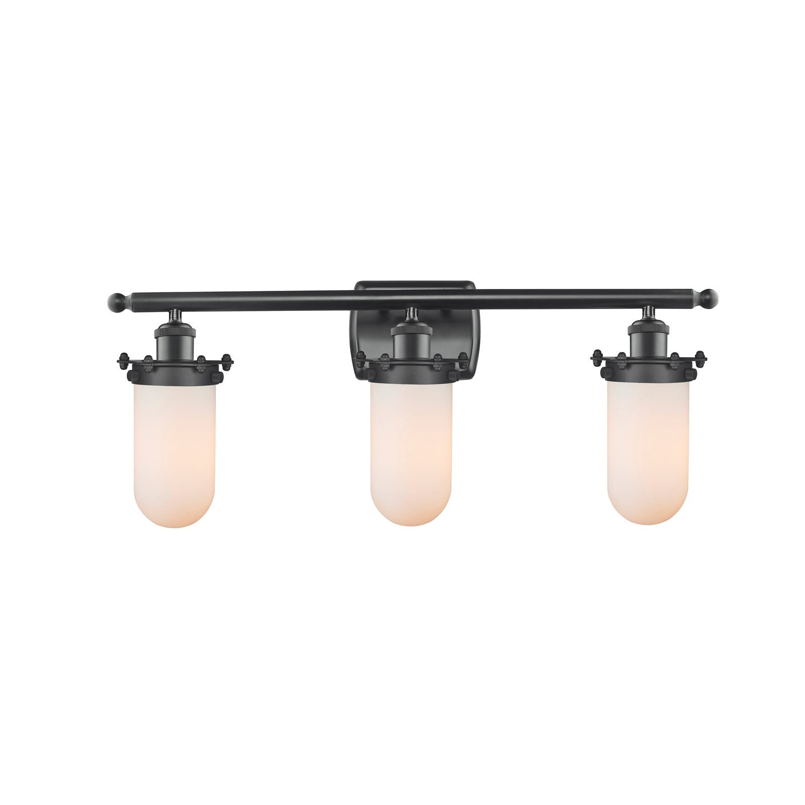 Innovations Kingsbury 24in 3-Light Bath Vanity Light | Industrial Matte Black Steel and Matte White Frosted Glass | Bathroom | Model 516-3W-BK-CE231-W