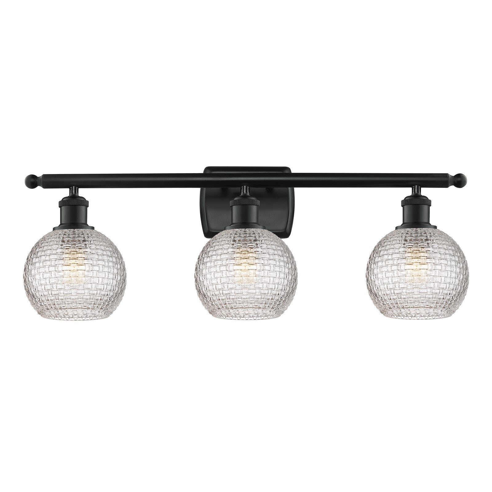 Innovations Athens 26in 3-Light Bath Vanity Light | Modern Farmhouse Matte Black Steel and Clear Basket Weave Glass | Bathroom | Model 516-3W-BK-G122C-6CL