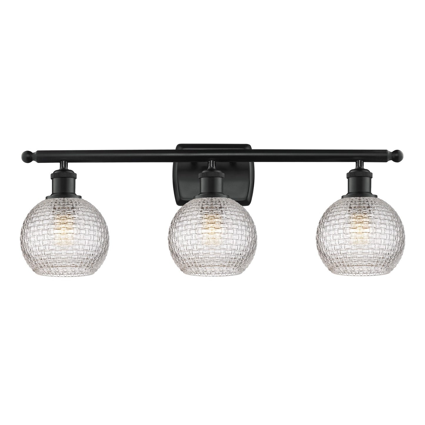 Innovations Athens 26in 3-Light Bath Vanity Light | Modern Farmhouse Matte Black Steel and Clear Basket Weave Glass | Bathroom | Model 516-3W-BK-G122C-6CL