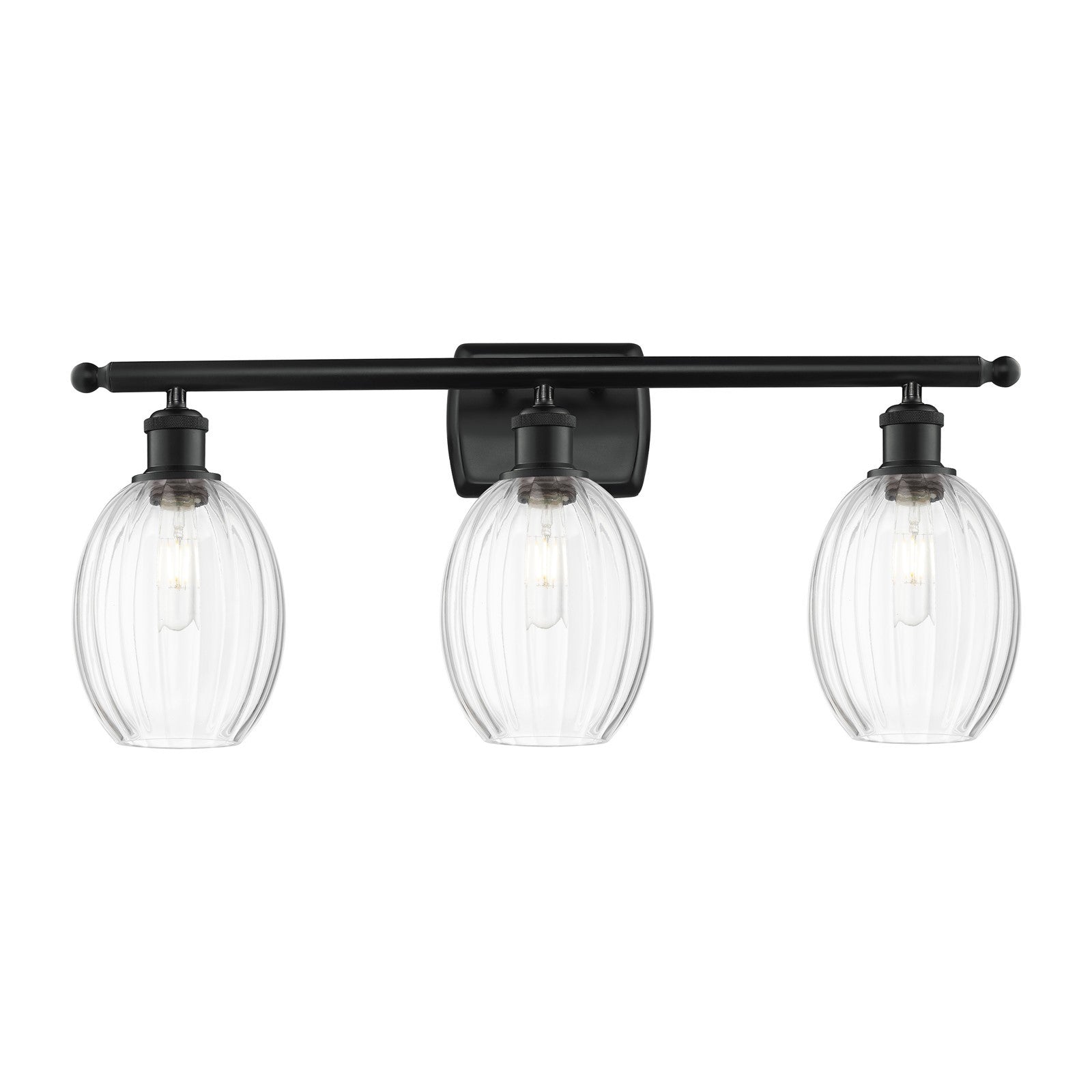 Innovations Preston Bulb 26.25in 3-Light Bath Vanity | Industrial Matte Black Steel and Clear Glass | Bathroom & Powder Room | Model 516-3W-BK-G459-6CL