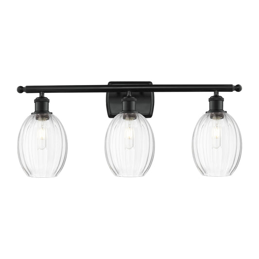 Innovations Preston Bulb 26.25in 3-Light Bath Vanity | Industrial Matte Black Steel and Clear Glass | Bathroom & Powder Room | Model 516-3W-BK-G459-6CL