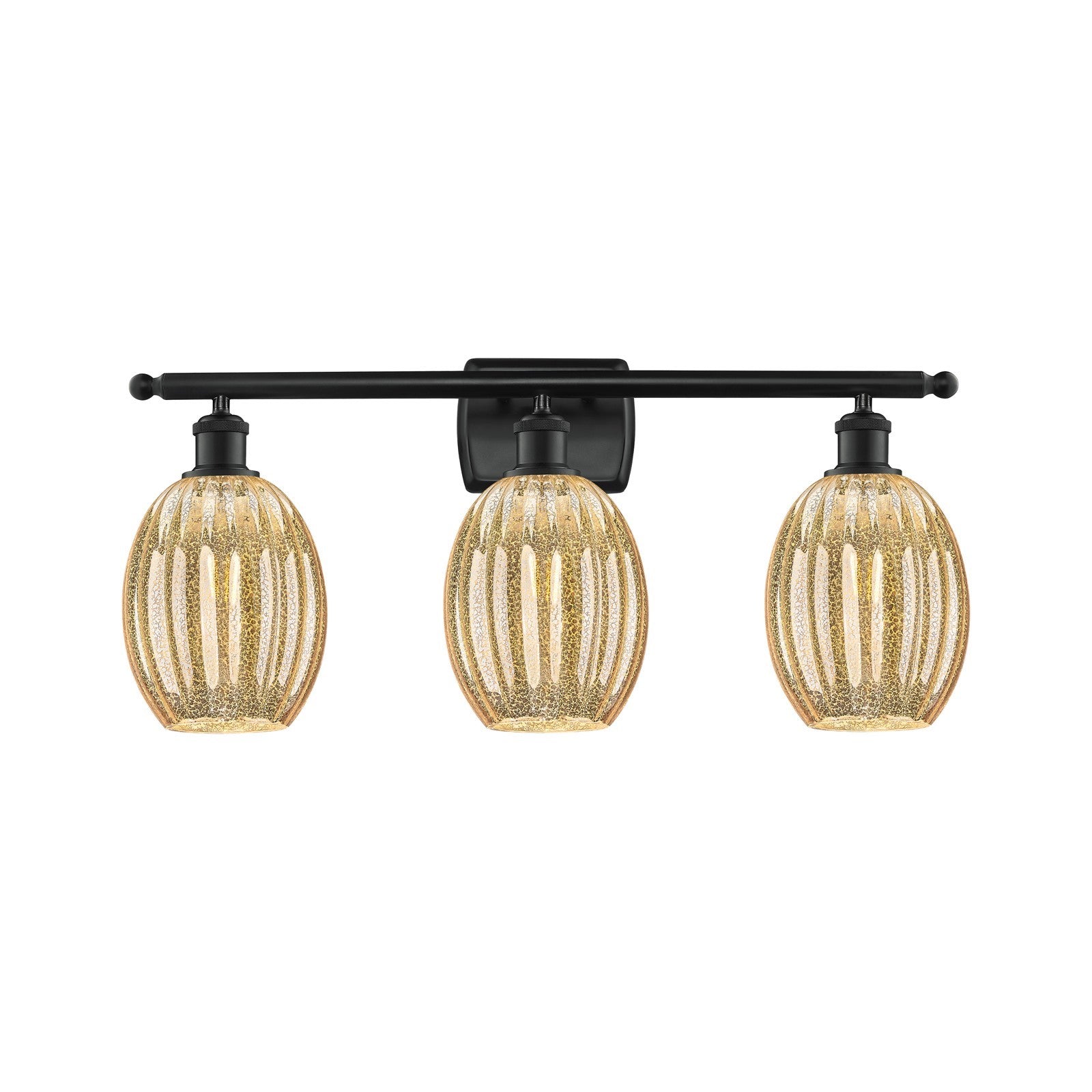 Innovations Preston Bulb 26in 3-Light Bath Vanity | Industrial Matte Black Steel and Mercury Glass | Bathroom Vanity Light | Model 516-3W-BK-G459-6ME