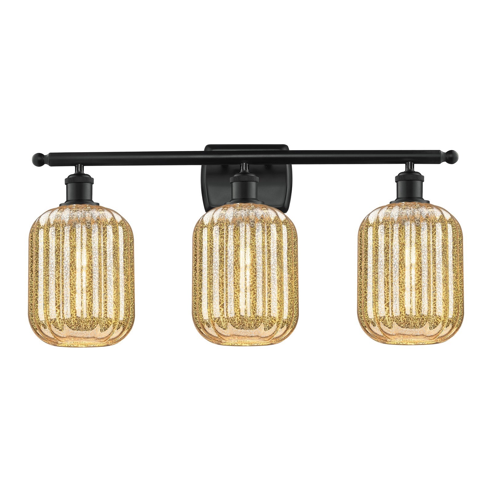Innovations Preston Cylinder 27in 3-Light Bath Vanity | Industrial Matte Black Steel and Mercury Glass | Bathroom Vanity Light | Model 516-3W-BK-G460-7ME