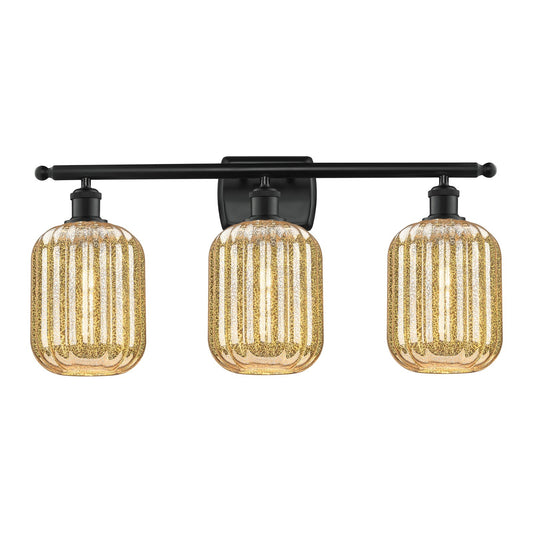 Innovations Preston Cylinder 27in 3-Light Bath Vanity | Industrial Matte Black Steel and Mercury Glass | Bathroom Vanity Light | Model 516-3W-BK-G460-7ME