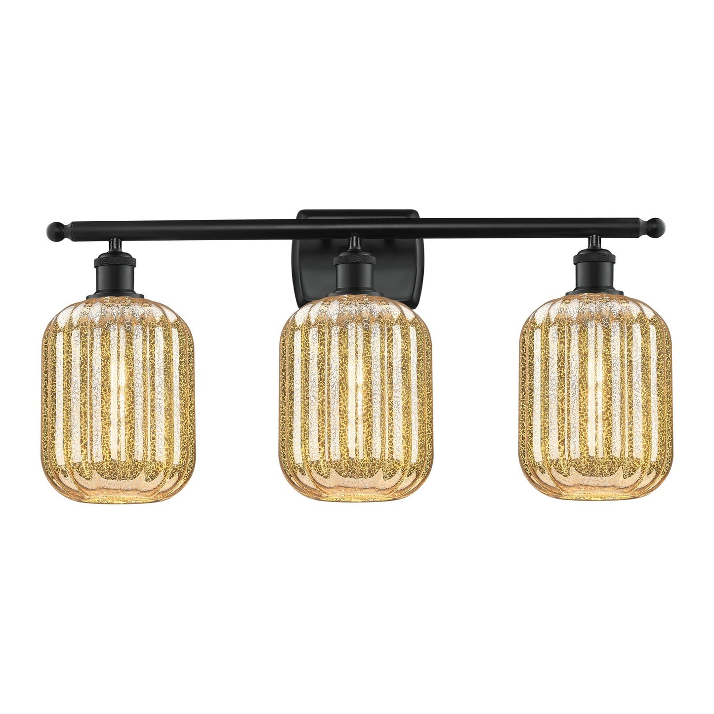Innovations Preston Cylinder 27in 3-Light Bath Vanity | Industrial Matte Black Steel and Mercury Glass | Bathroom Vanity Light | Model 516-3W-BK-G460-7ME