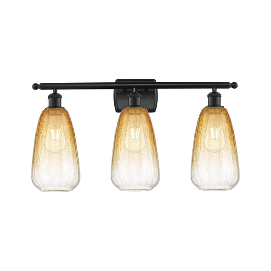 Innovations Brookhaven Almond 26in 3-Light Bath Vanity Light | Industrial Matte Black Steel and Amber Glass | Bathroom Vanity | Model 516-3W-BK-G480-6AM