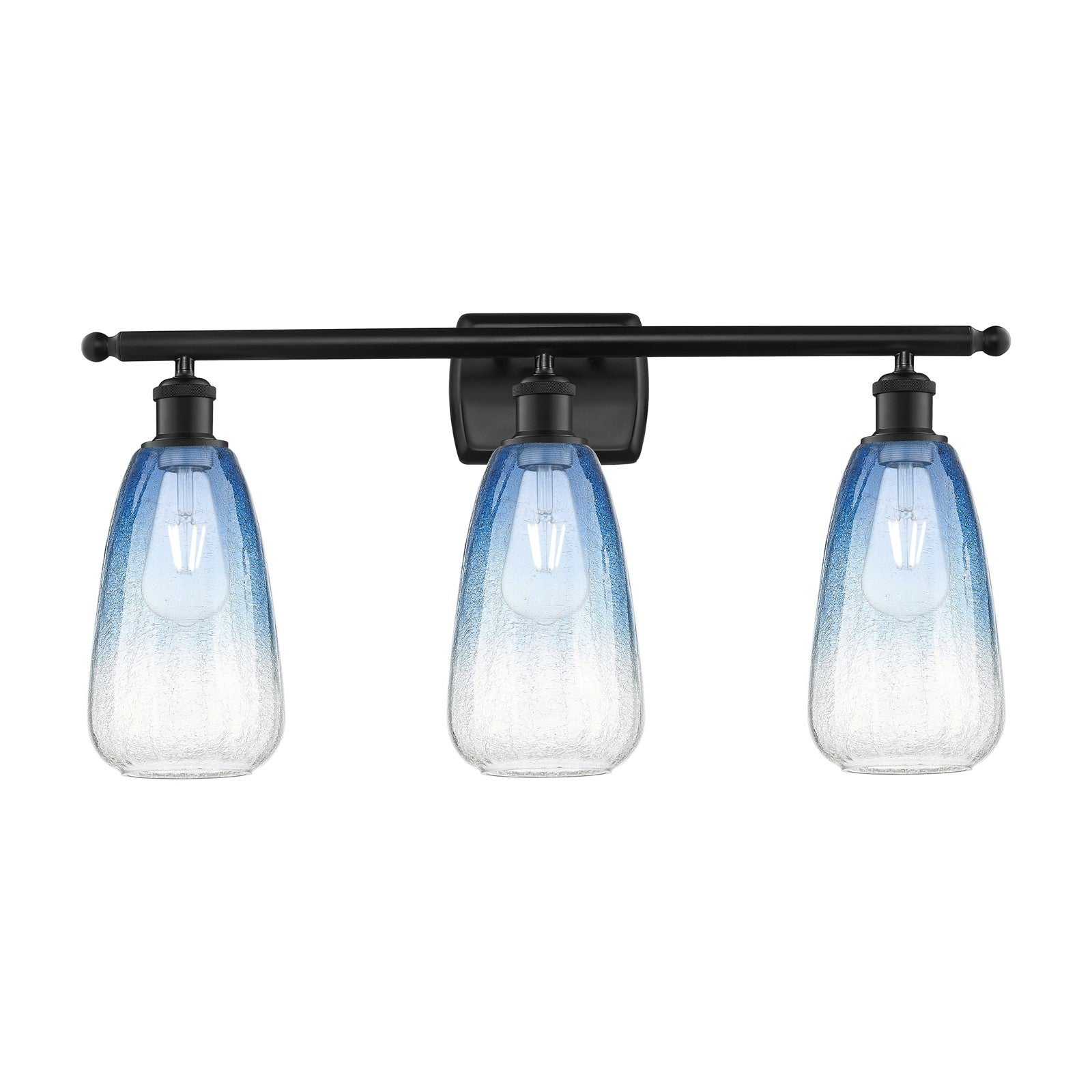 Innovations Brookhaven Almond 26in 3-Light Bath Vanity Light | Industrial Matte Black Steel and Sapphire Blue Glass | Bathroom | Model 516-3W-BK-G480-6SB