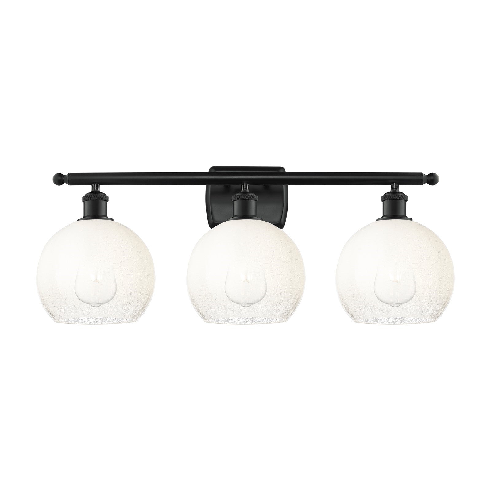 Innovations Brookhaven Globe 28in 3-Light Bath Vanity | Industrial Matte Black Steel and Opal Glass | Damp-Rated Bathroom | Model 516-3W-BK-G483-8OP