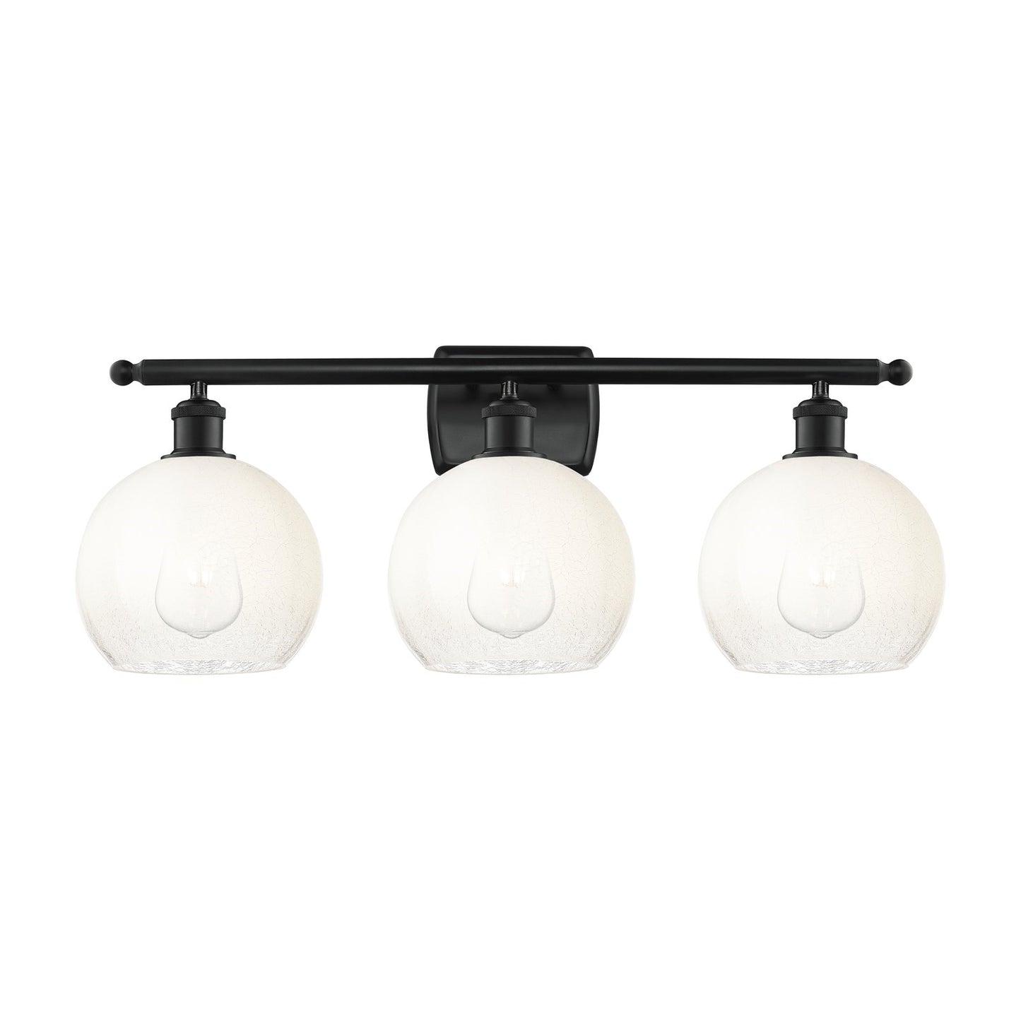 Innovations Brookhaven Globe 28in 3-Light Bath Vanity | Industrial Matte Black Steel and Opal Glass | Damp-Rated Bathroom | Model 516-3W-BK-G483-8OP